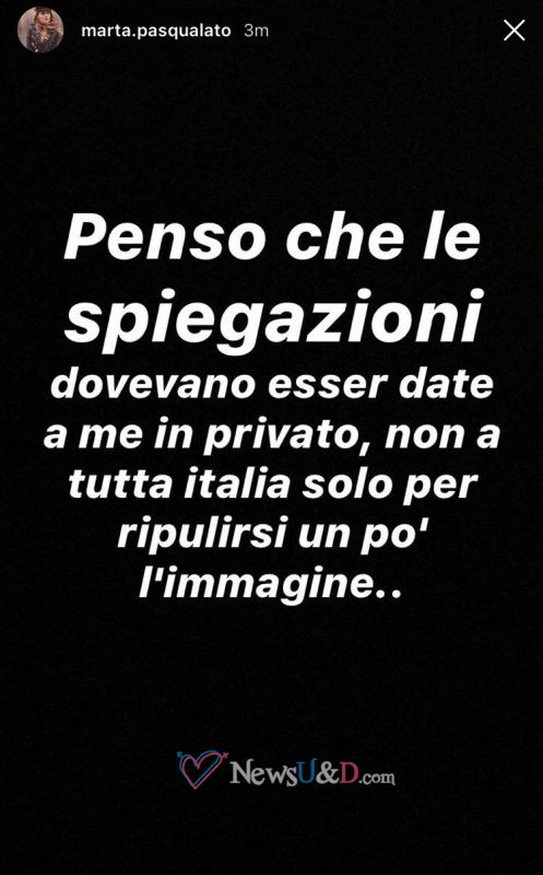 Uomini e donne Marta Pasqualato contro Nicolò Brigante:"Devi stare zitto"