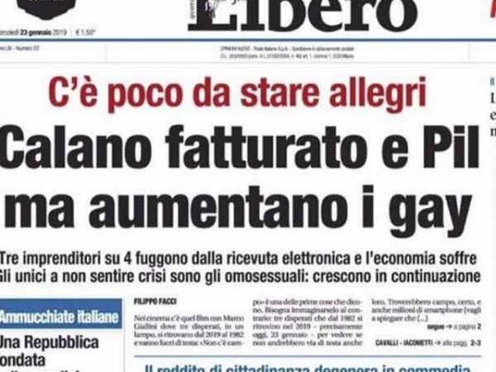 Il titolo di Libero contro i gay na ch c'entrano i gay con il Pil e il fatturato?