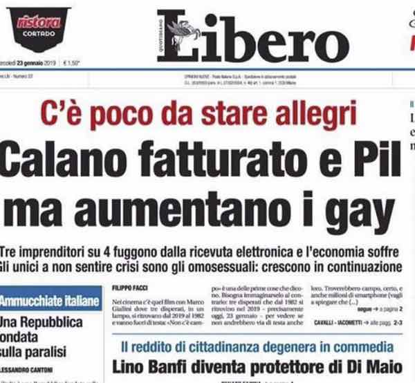 Il titolo di Libero contro i gay na ch c'entrano i gay con il Pil e il fatturato?