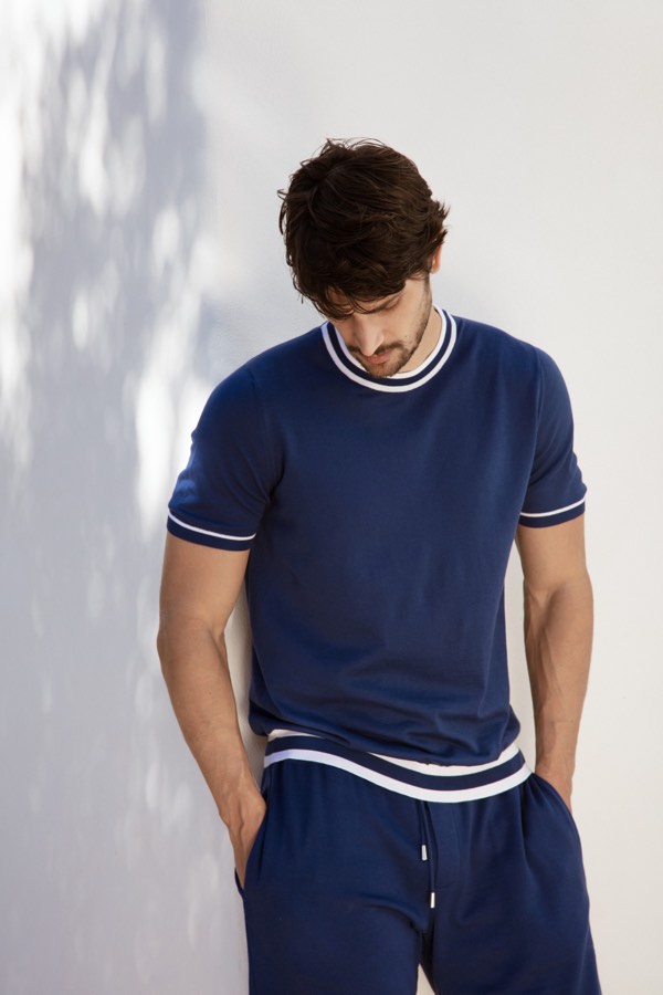 Maglia girocollo uomo con collo in contrasto in 100% cotone Supersoft, SVEVO