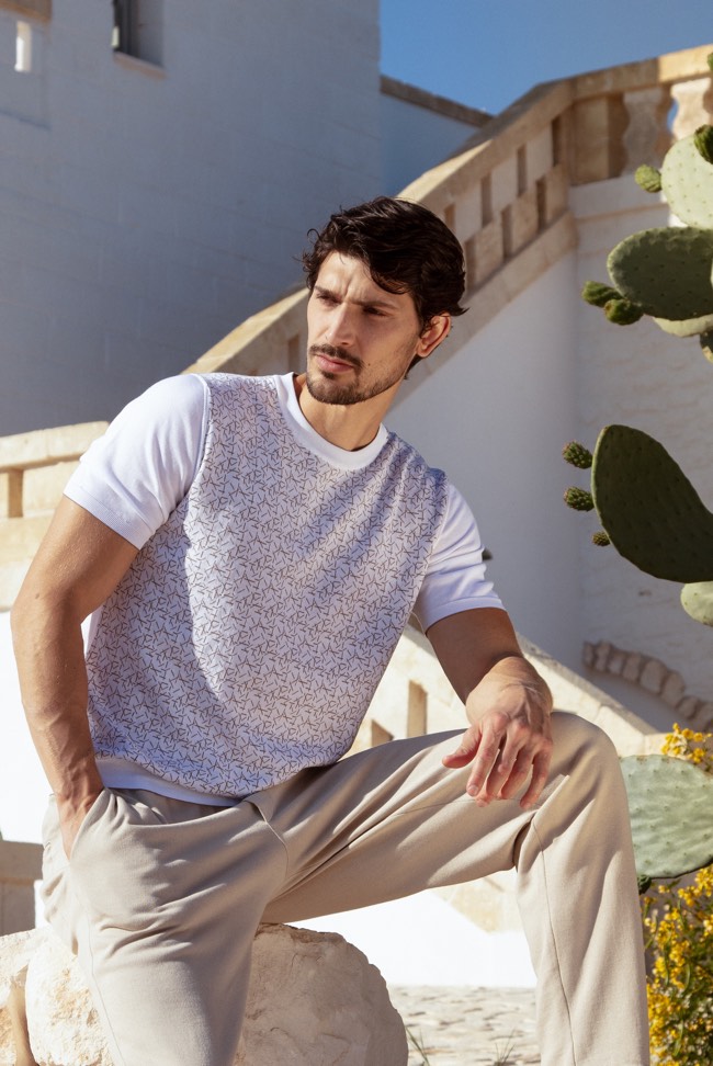 Maglia girocollo uomo con lavorazione Jacquard in 100% cotone Makò, SVEVO